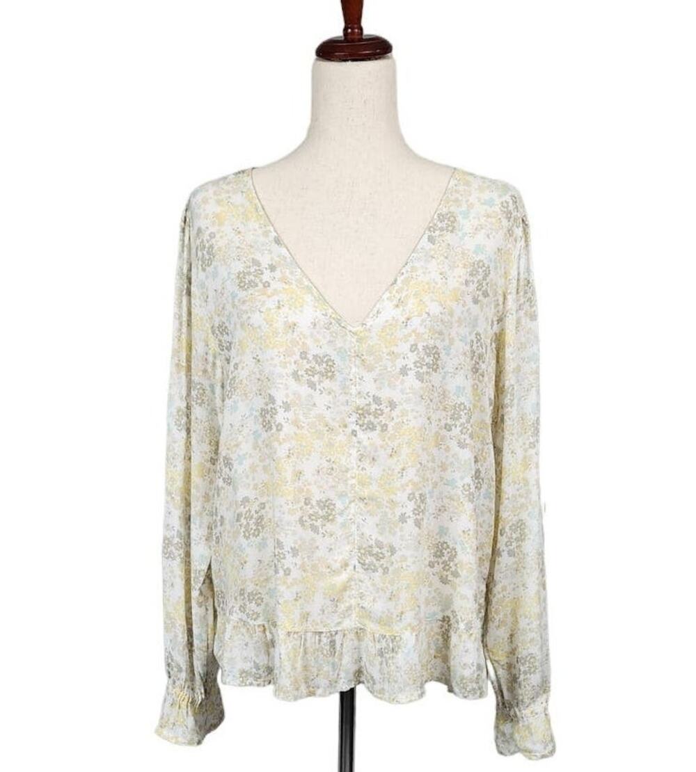 Lucky Brand Maya Pullover Top Long Sleeve Ruffled Floral Women's Size Large
